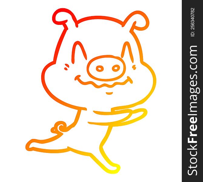 Warm Gradient Line Drawing Nervous Cartoon Pig Running