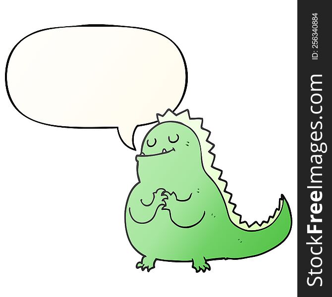Cartoon Dinosaur And Speech Bubble In Smooth Gradient Style