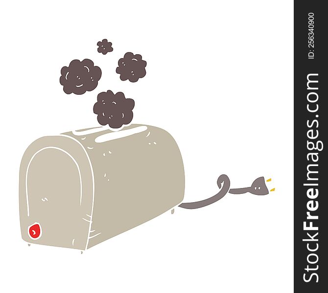Flat Color Illustration Of A Cartoon Toaster Smoking