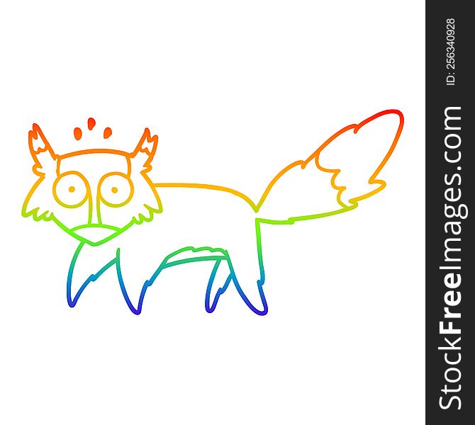 Rainbow Gradient Line Drawing Cartoon Startled Fox