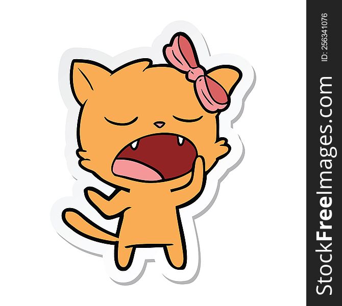 sticker of a cartoon yawning cat