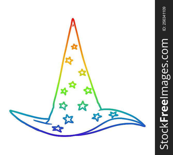 rainbow gradient line drawing of a cartoon wizard hat