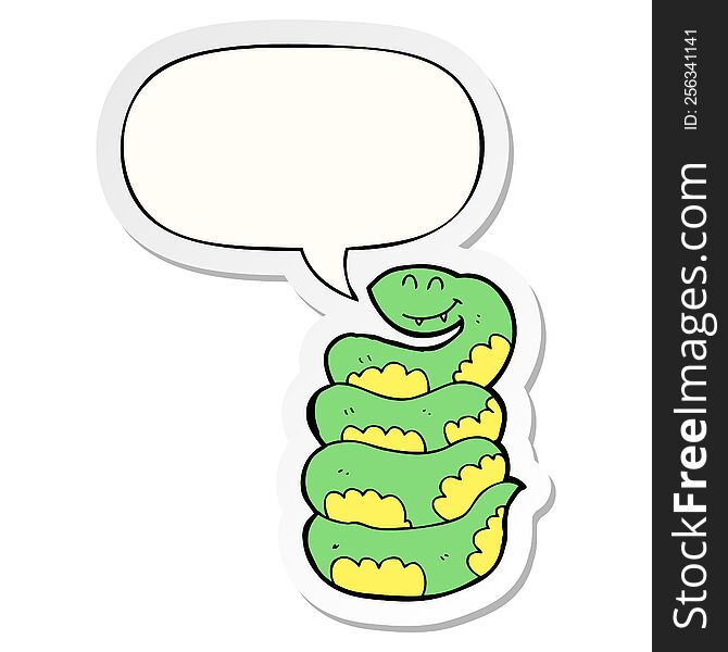cartoon snake with speech bubble sticker. cartoon snake with speech bubble sticker