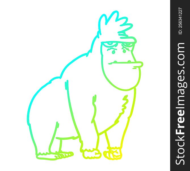 cold gradient line drawing of a cartoon gorilla