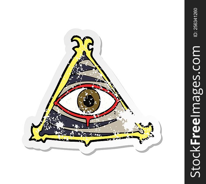 retro distressed sticker of a cartoon mystic eye symbol
