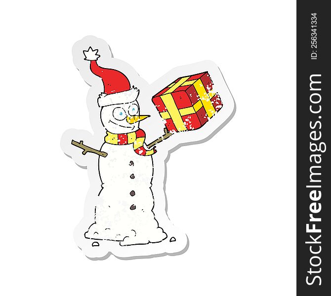 Retro Distressed Sticker Of A Cartoon Snowman