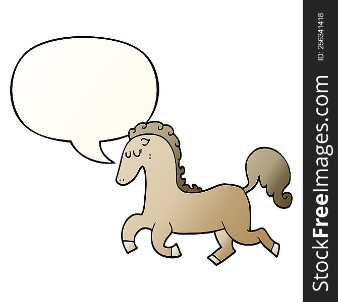 cartoon horse running with speech bubble in smooth gradient style