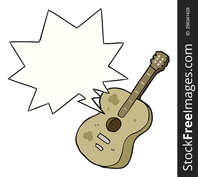 cartoon guitar with speech bubble. cartoon guitar with speech bubble