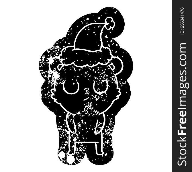 Peaceful Cartoon Distressed Icon Of A Bear Wearing Santa Hat