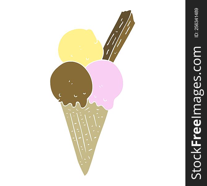 Flat Color Illustration Of A Cartoon Ice Cream Cone