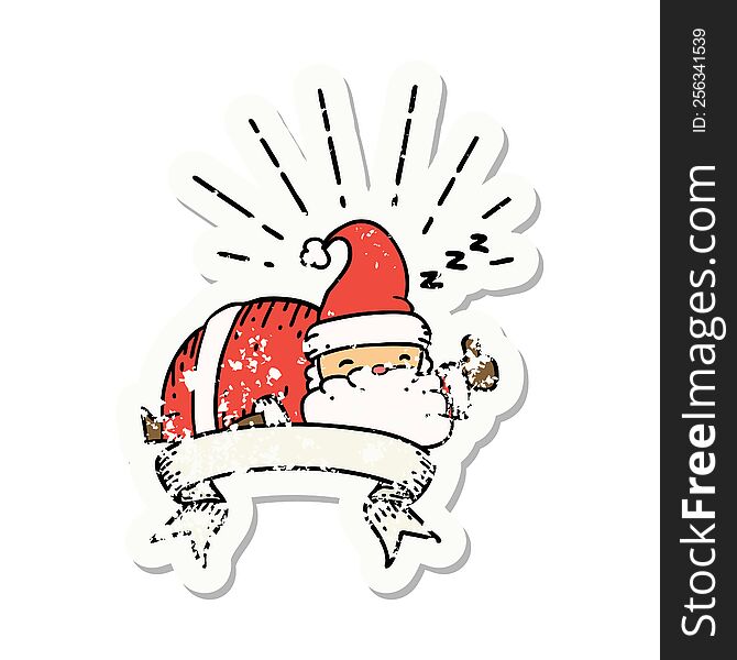 Grunge Sticker Of Tattoo Style Santa Claus Christmas Character Sleeping