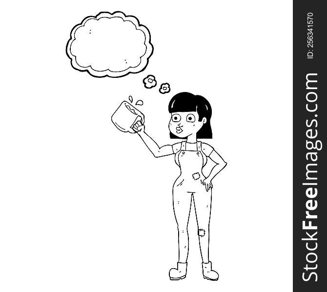 Thought Bubble Cartoon Female Worker With Coffee Mug