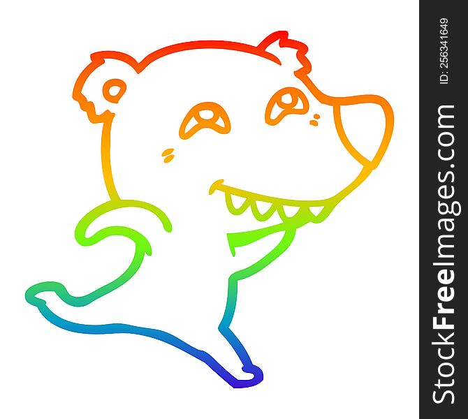 rainbow gradient line drawing of a cartoon polar bear showing teeth