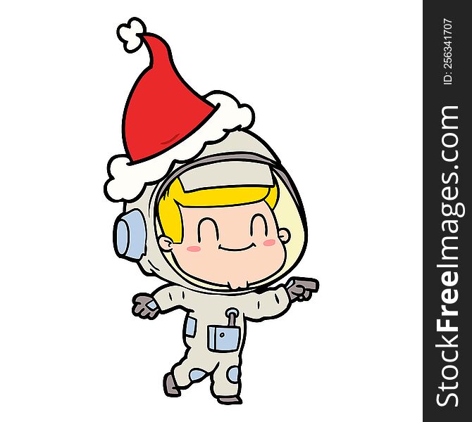Happy Line Drawing Of A Astronaut Man Wearing Santa Hat