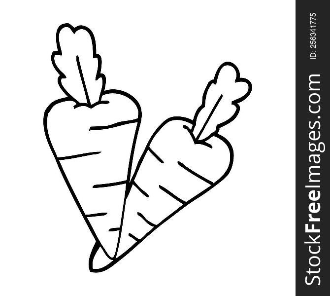 Line Drawing Cartoon Organic Carrots