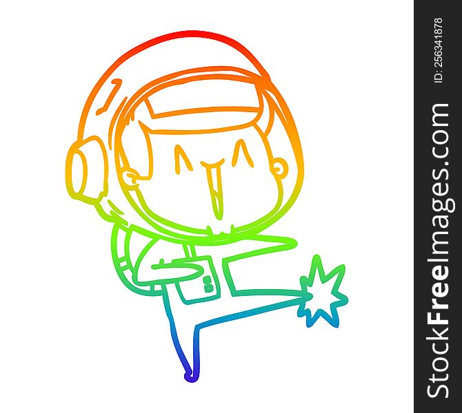 rainbow gradient line drawing of a happy cartoon astronaut dancing