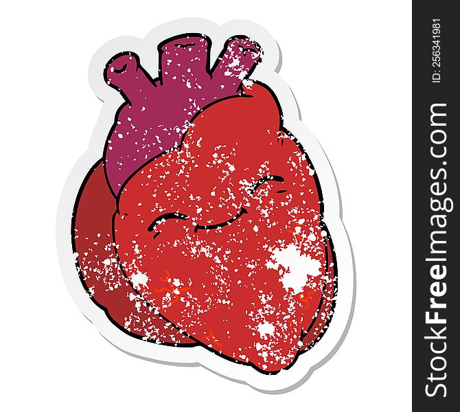 distressed sticker of a cartoon happy heart