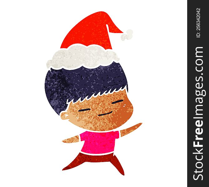 Retro Cartoon Of A Smug Boy Wearing Santa Hat