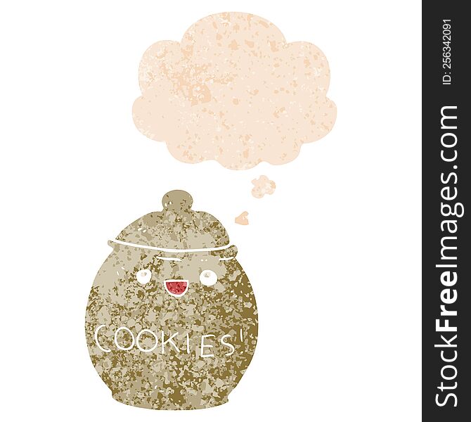 cute cartoon cookie jar and thought bubble in retro textured style