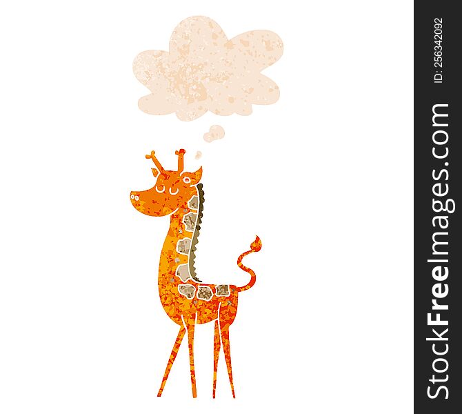 Cartoon Giraffe And Thought Bubble In Retro Textured Style