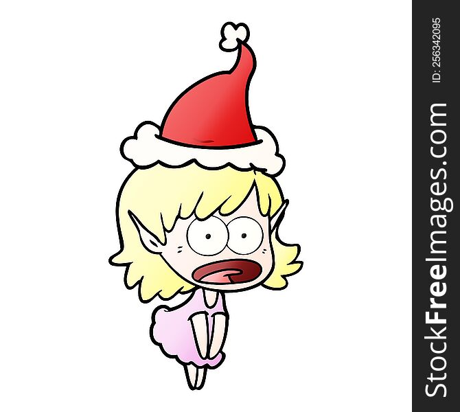 gradient cartoon of a shocked elf girl wearing santa hat