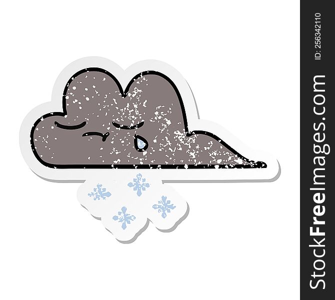 distressed sticker of a cute cartoon storm snow cloud