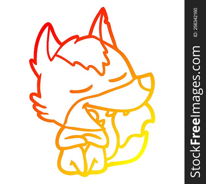 Warm Gradient Line Drawing Cartoon Wolf Sitting Laughing