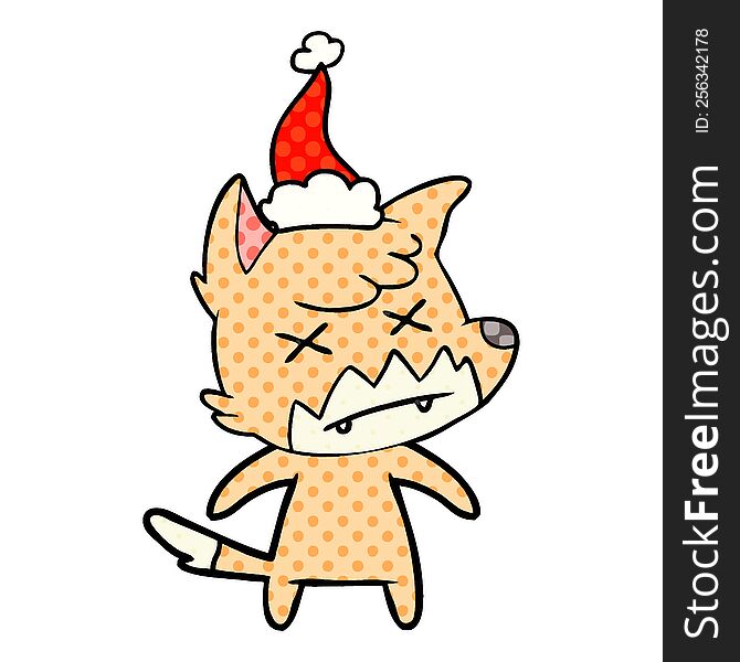 Comic Book Style Illustration Of A Dead Fox Wearing Santa Hat