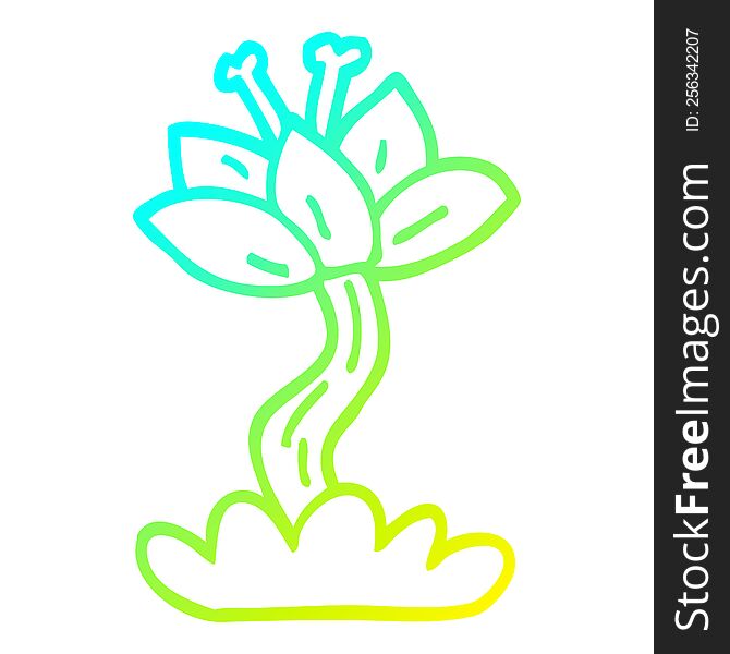 cold gradient line drawing of a cartoon red lilly