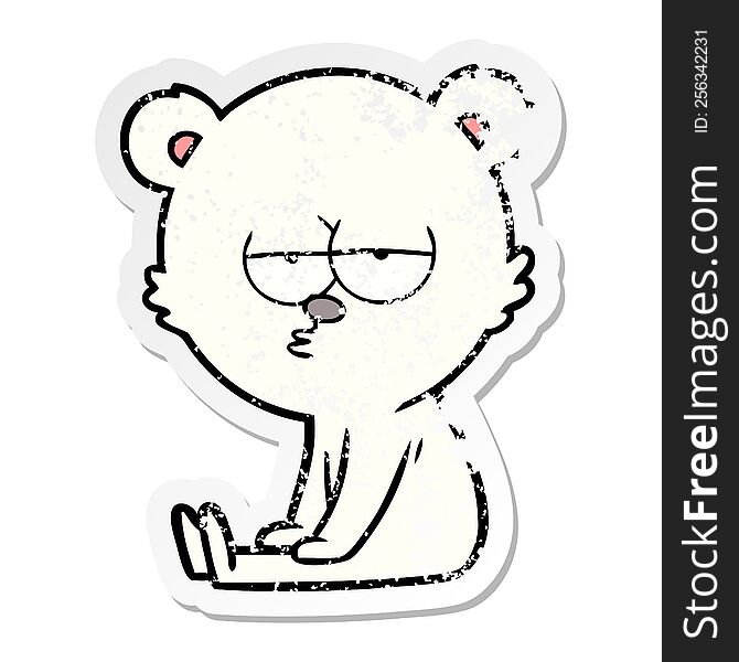 Distressed Sticker Of A Bored Polar Bear Cartoon Sitting