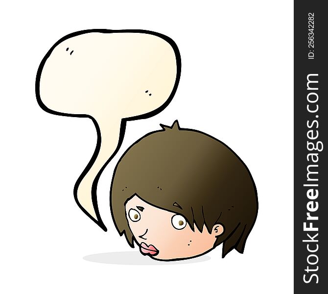 Cartoon Female Face With Raised Eyebrow With Speech Bubble