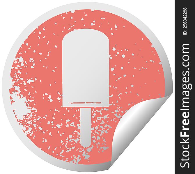 quirky distressed circular peeling sticker symbol orange ice lolly