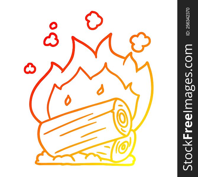 warm gradient line drawing of a cartoon campfire