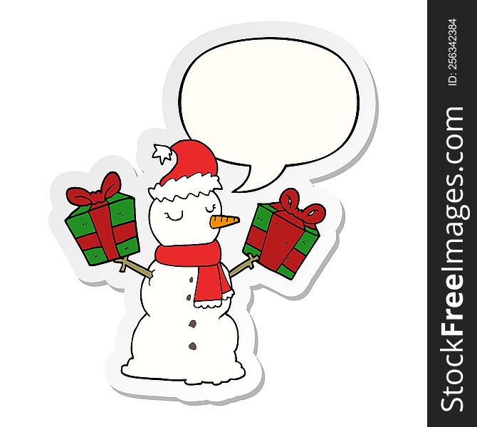 cartoon snowman with speech bubble sticker. cartoon snowman with speech bubble sticker