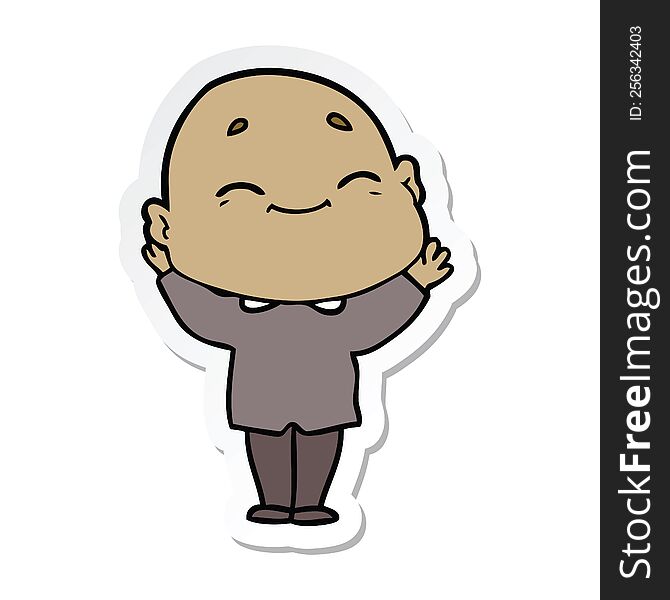 Sticker Of A Cartoon Happy Bald Man