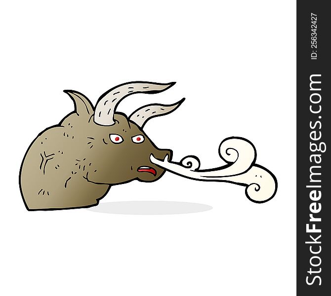 cartoon snorting bull head. cartoon snorting bull head