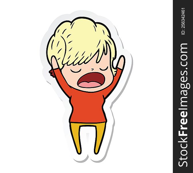 Sticker Of A Cartoon Woman Talking