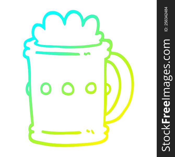 cold gradient line drawing of a cartoon beer tankard
