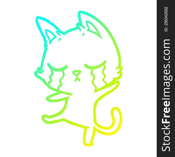 cold gradient line drawing crying cartoon cat performing a dance