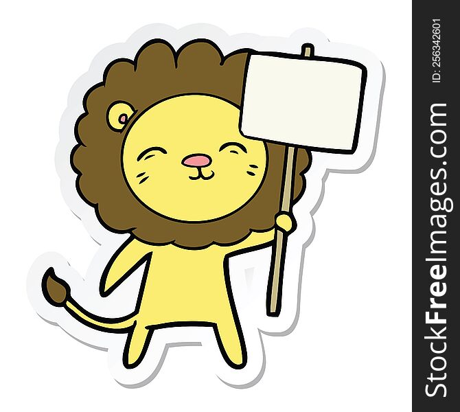sticker of a cartoon lion with protest sign