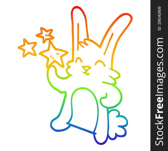 Rainbow Gradient Line Drawing Cartoon Happy Bunny