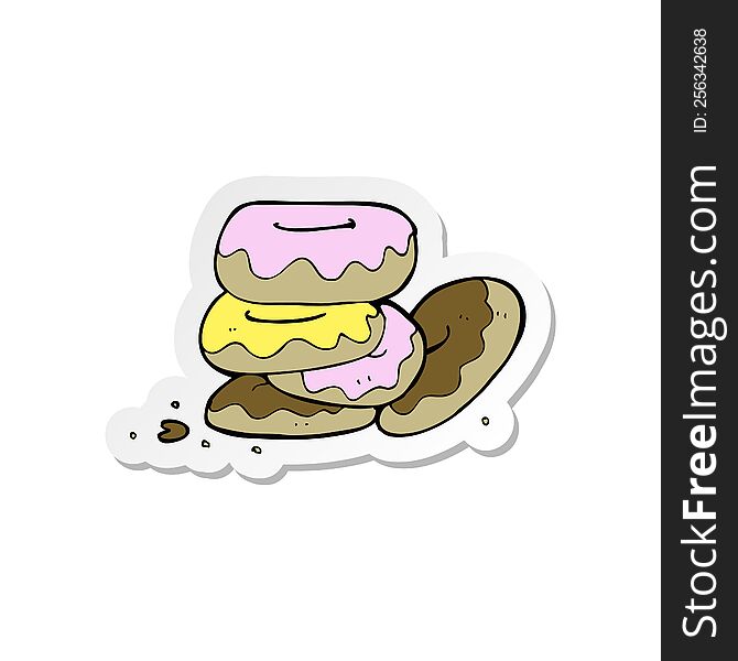 Sticker Of A Cartoon Pile Of Donuts