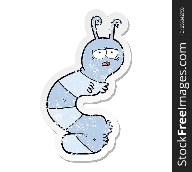 distressed sticker of a cartoon tired caterpillar