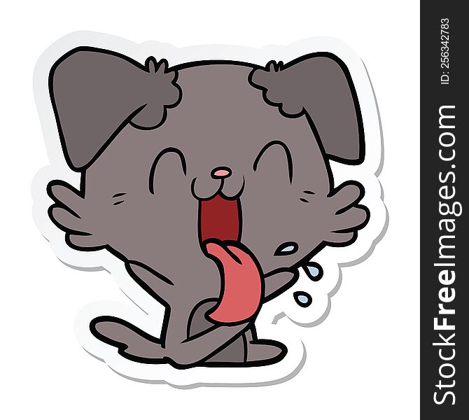 sticker of a cartoon panting dog sitting