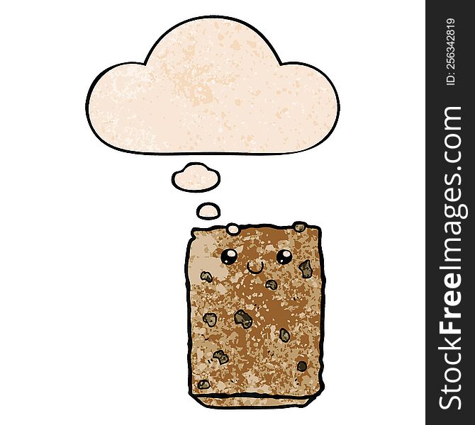 Cartoon Biscuit And Thought Bubble In Grunge Texture Pattern Style