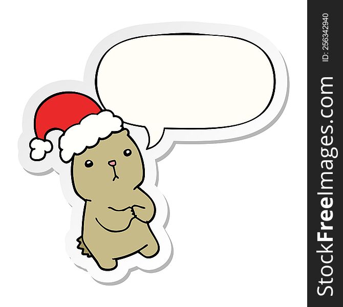 cartoon christmas bear worrying with speech bubble sticker