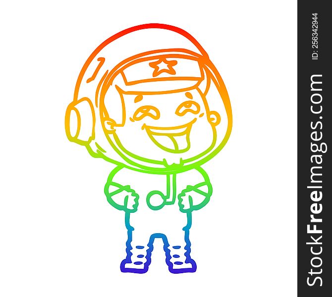 Rainbow Gradient Line Drawing Cartoon Laughing Astronaut