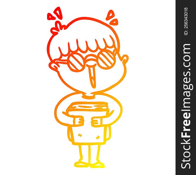 Warm Gradient Line Drawing Cartoon Boy And Book