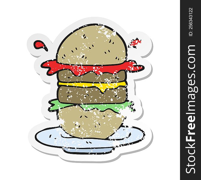 Retro Distressed Sticker Of A Cartoon Burger