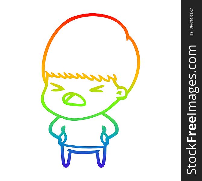 rainbow gradient line drawing of a cartoon stressed man